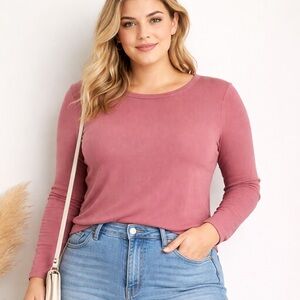 GAP Rosetta Ribbed Long Sleeve Top – XL – Dusty Rose